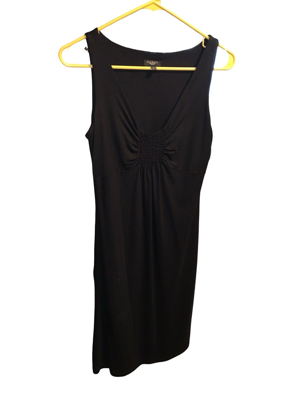 Talbots Black Sleeveless V-Neck Midi Dress with Gathered Front